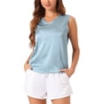 thumbnail image 1 of INSPIRAR CHIC Blusas sin mangas de satén para mujeres, blusas casuales, top de verano con cuello en V, L azul, 1 of 3