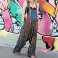 thumbnail image 2 of Casual Pants for Women Hippie Patchwork Print Sleeveless Baggy Harlan Pocket Suspenders Blue Loose Pants for Women L, 2 of 5