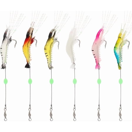 6 count Saltwater Shrimp Fishing Lures Fishing Shrimp Lures Luminous Soft for Freshwater Saltwater