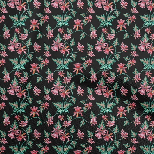 oneOone Popeline de Coton Tissu Noir à Fleurs Tissu pour Robe Tissu Imprimé Tissu au Mètre 42 Pouces de Large