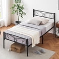 thumbnail image 1 of Negra tamaño individual size marco de cama con almacenamiento metal marco de cama con vintage pattern cabecero y footboard mattress foundation fácil montaje, 1 of 7