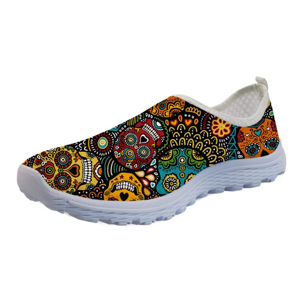 doginthehole Zapatos góticos Zapatillas de deporte para mujer Estampado de calavera de azúcar Zapatos planos de malla de aire para mujer Mocasines de playa ligeros y transpirables de verano
