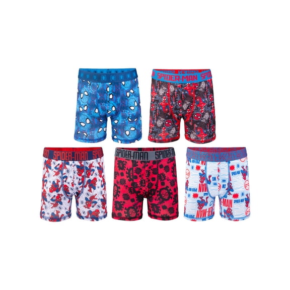 Spiderman Boys Athletic Boxer Brief Character Underwear, 5-Pack, Sizes XS-M