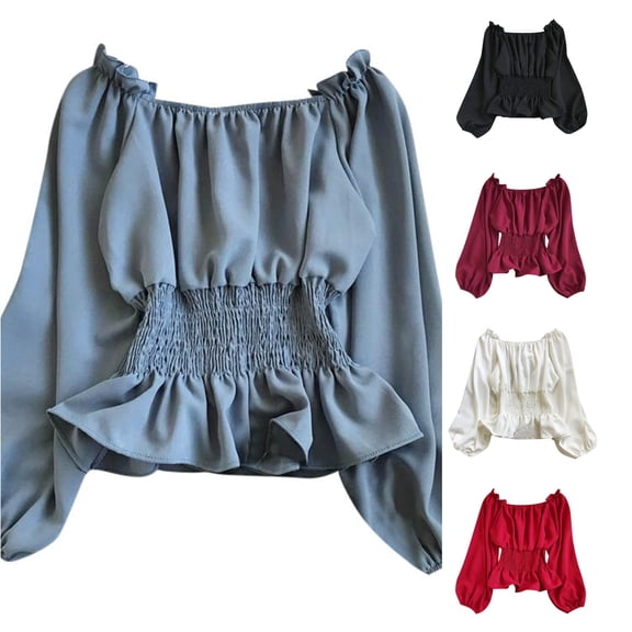 Women's Off Shoulder Ruffle Sequin Top - Pirate Style Blouse with Ruffled Hem for Festival Party
