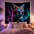 thumbnail image 2 of Fox Portrait With Galaxy Sunglasses Playful Retro Illustration for Wildlife Lovers Neon Wall Decor Birthday Gift Tapestry Wall Hanging for Bedroom and Gaming Room, 2 of 7