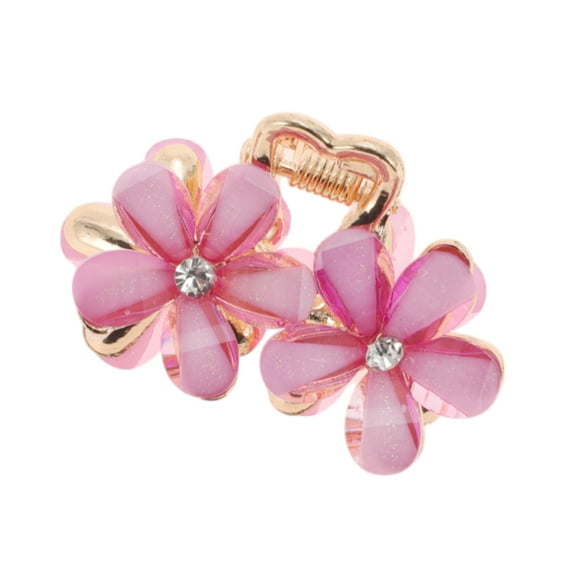 Unique Bargains 1 Pc Fashion Double Flower Hair Clips Hairdo Clip Purple