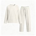 thumbnail image 6 of PNTUTB Fall Winter Men's Solid Color Outfit Sets Crew Neck Long Sleeve Top Elastic Waist Drawstring Pant Two Piece Set Loose Comfort Daily Casual Sets, 6 of 7