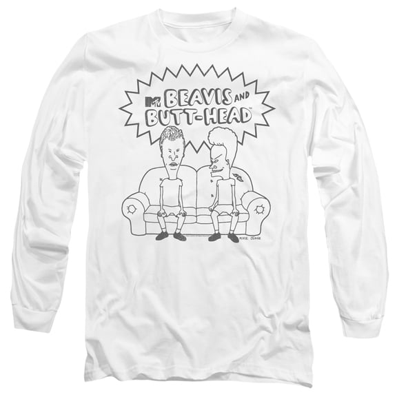 Beavis and Butthead Couch Logo Unisex Adult Long-Sleeve T Shirt (Large) White