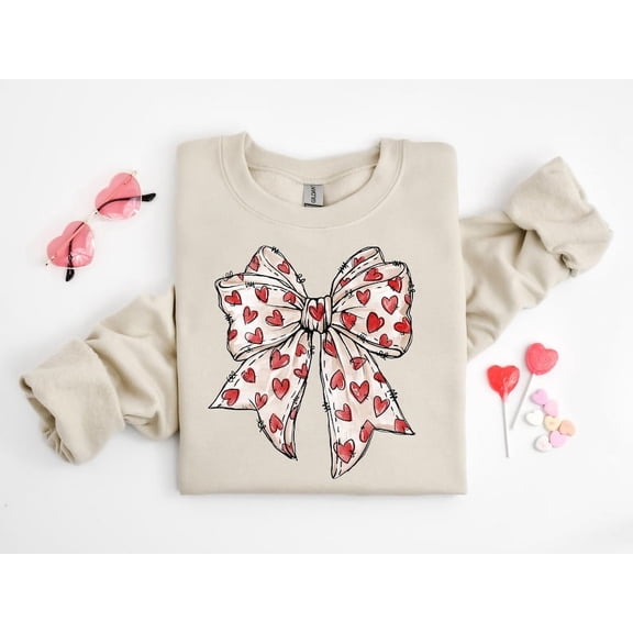Coquette Valentine's Day Heart Bow Sweatshirt, Retro Valentine Sweatshirt, Valentines day Bow Sweatshirt