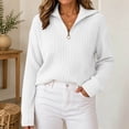 thumbnail image 2 of AherBiu Sweater Tops for Women 1/4 Zip up Lapel V Neck Ribble Knitted Long Sleeve Loose Shirt Blouse Pullover, 2 of 7