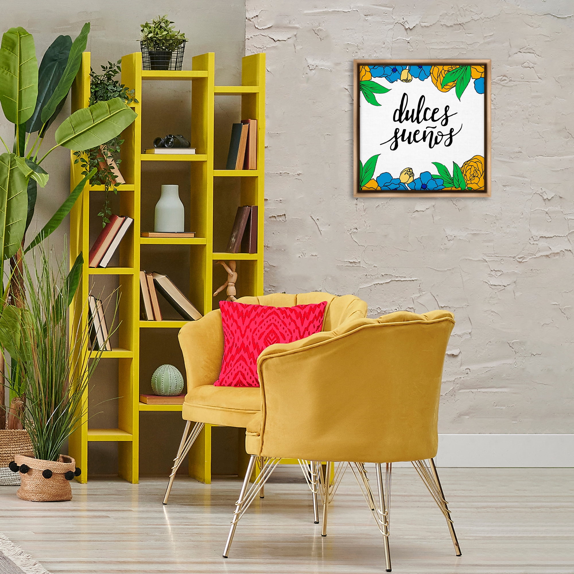 Stupell Industries Dulces Sueños Flores Tropicales Inspirational Quotes & Sayings Painting Brown Floater Framed Art Print Wall Art, 18 x 18