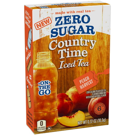 (4 Pack) Country Time On-the-Go Zero Sugar Peach Harvest Iced Tea Drink Mix, 6 count