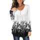 thumbnail image 2 of Moda Mujer O-cuello Camiseta de manga larga Botón de impresión de otoño Blusa suelta Tops Fridja fksj1984, 2 of 9