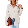 thumbnail image 1 of Femmes Velours Côtelé Chemise à Manches Longues Veste Oversized Tops, 1 of 3