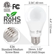 Simba Lighting LED A19 ETL Listed 9W 60W-75W Equivalent Bulbs 120V E26 Base 5000K Daylight 4-Pack