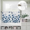 thumbnail image 5 of Kitchen Window Curtains Valance and Tier Set, Watercolor Blue Flowers on Wood Board Rod Pocket Tier Curtain Valance Set, Butterfly Floral Art Light Filtering Cafe Curtains for Bedroom Living Room, 5 of 9