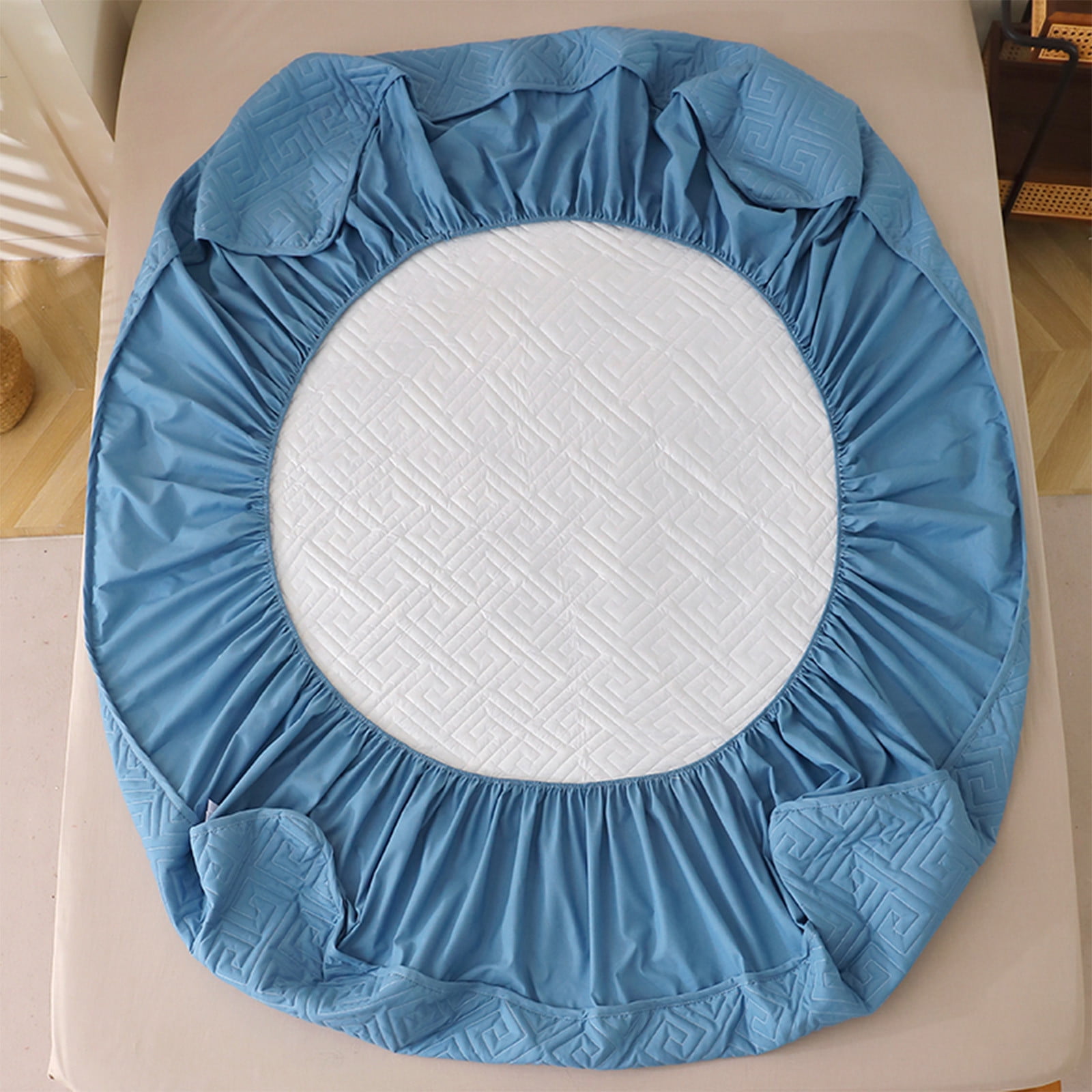 Oggfader Mattress Topper Water Proof Bed Hats Piece Thickened Cotton Mattress Protector Fall And Winter Bedspread Bed Sheet Blue