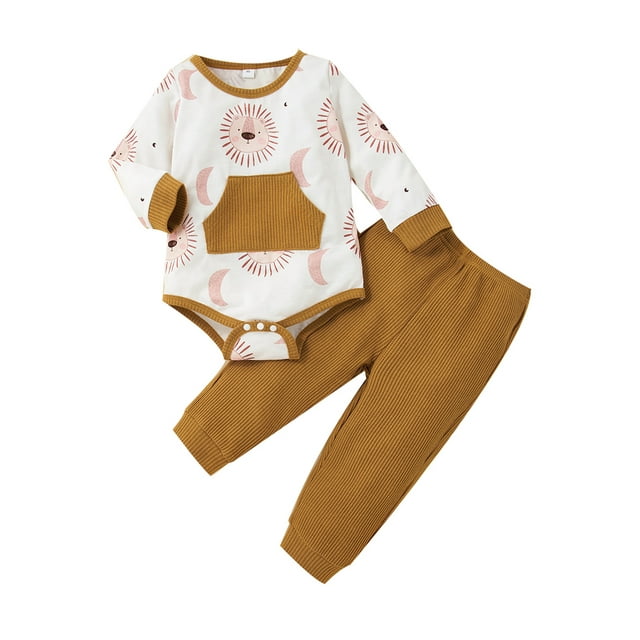 LAPAKIDS Newborn Boy Clothes 1218 Months Baby Boy Outfits Cartoon Long Sleeve Bodysuit + Pants