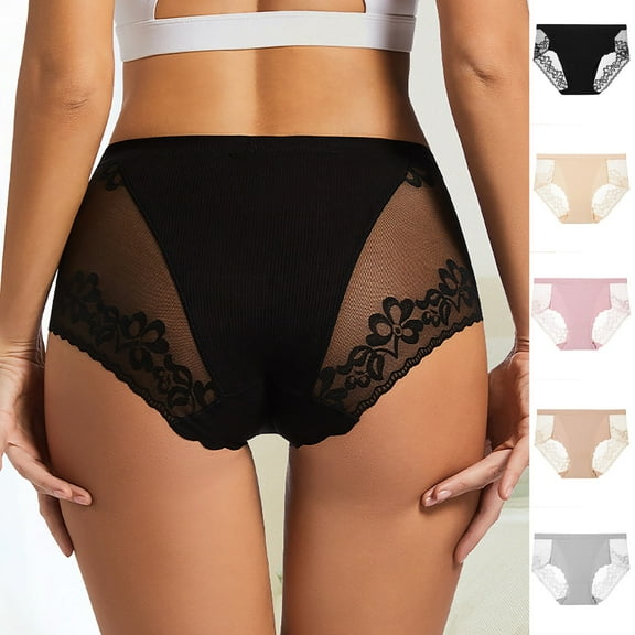 Busydd Womens Underwear Lace High Waisted Underwear for Women Stretch No Show Plus Size Underwear for Women S-4XL Soft Comfortable Panties