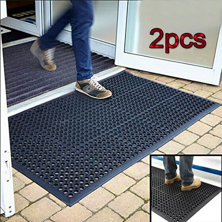 Zimtown 2Pcs 36x60 Rubber Kitchen Mat and Rug Anti-Fatigue Mat,Entrance  Rug,Indoor/Outdoor Door mat,Shoe Scraper Entryway,Garage and Laundry room