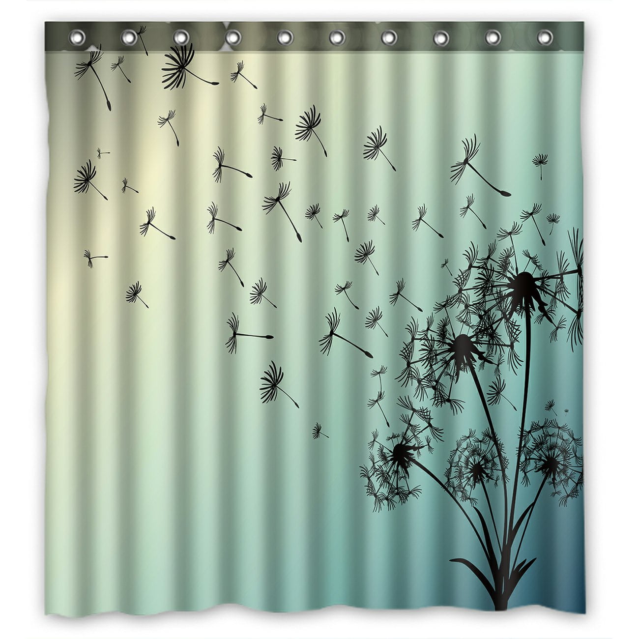 PHFZK Floral Flower Shower Curtain, Blowing Dandelion Polyester Fabric