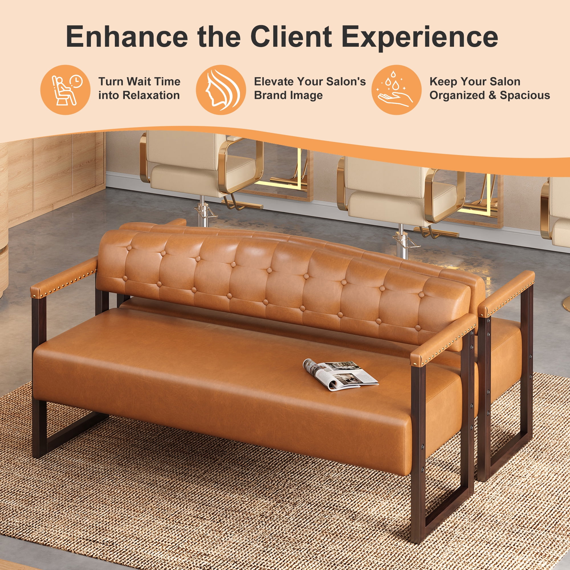 AISWORD 2-Piece Faux Leather Bench Set,57.83" Upholstered Entryway Sofa Bench with Tufted Backrest & Nailhead Trim