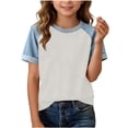 thumbnail image 2 of Agkizg Girls Faux Denim Patchwork T-Shirt Short Sleeve Crewneck Top for Kids Casual Summer Tee, Sizes 14-15 Years, 2 of 6