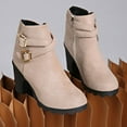 thumbnail image 7 of Womens Boots Chunky Mid Heel Round Toe Side Zipper Ankle Booties Casual Winter Buckle Short Boots Solid Color Winter Shoe for Women's Trendy Beige 5.5, 7 of 7