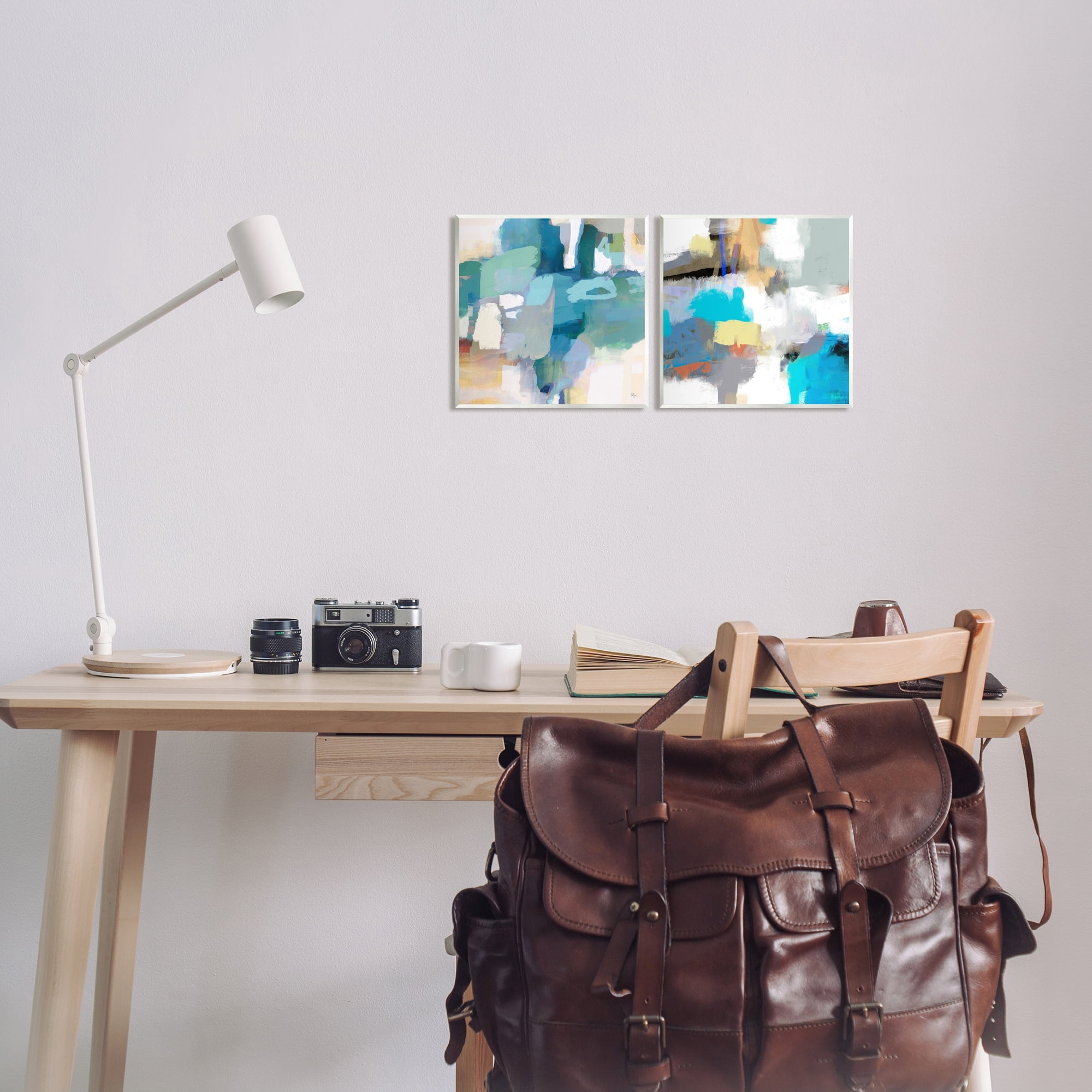 Stupell Industries Modern Blocked Brush Strokes Abstract Collage Painting Unframed Art Print Wall Art, Set of 2, Design by Lisa Ridgers