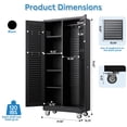 thumbnail image 3 of 71" x 31.5" x 15.75" Broom Closet on Wheels, Metal Cleaning Cabinet with Louvered Doors, Hooks and Hanging Rods, Lockable Cabinet with Pegboard and Adjustable Shelf for Garage, Laundry Room, 3 of 6