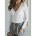 thumbnail image 2 of MOYIKO Deep V Neck Long Sleeve Shirts for Women Fitted Tops Tee,Size Large, 2 of 7