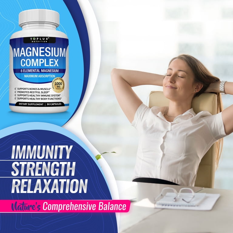 Complexe De Magnésium 1000 Mg Bunkell - 8 Formes De Magnésium, Sans Gluten, Sans OGM - 30/60/120 Capsules