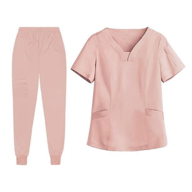 Conjunto de traje médico para mujer, ropa de trabajo lavable a máquina, suave, con bolsillos, uniforme para enfermería, pantalones para correr XL