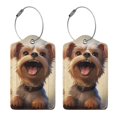 thumbnail image 3 of Hirioo Cartoon Happy Cute Puppy Print Leather Luggage Tag with Stainless Steel Loop ,Privacy Flap and Address Card for Travel Bag Suitcase-2 PCS, 3 of 5