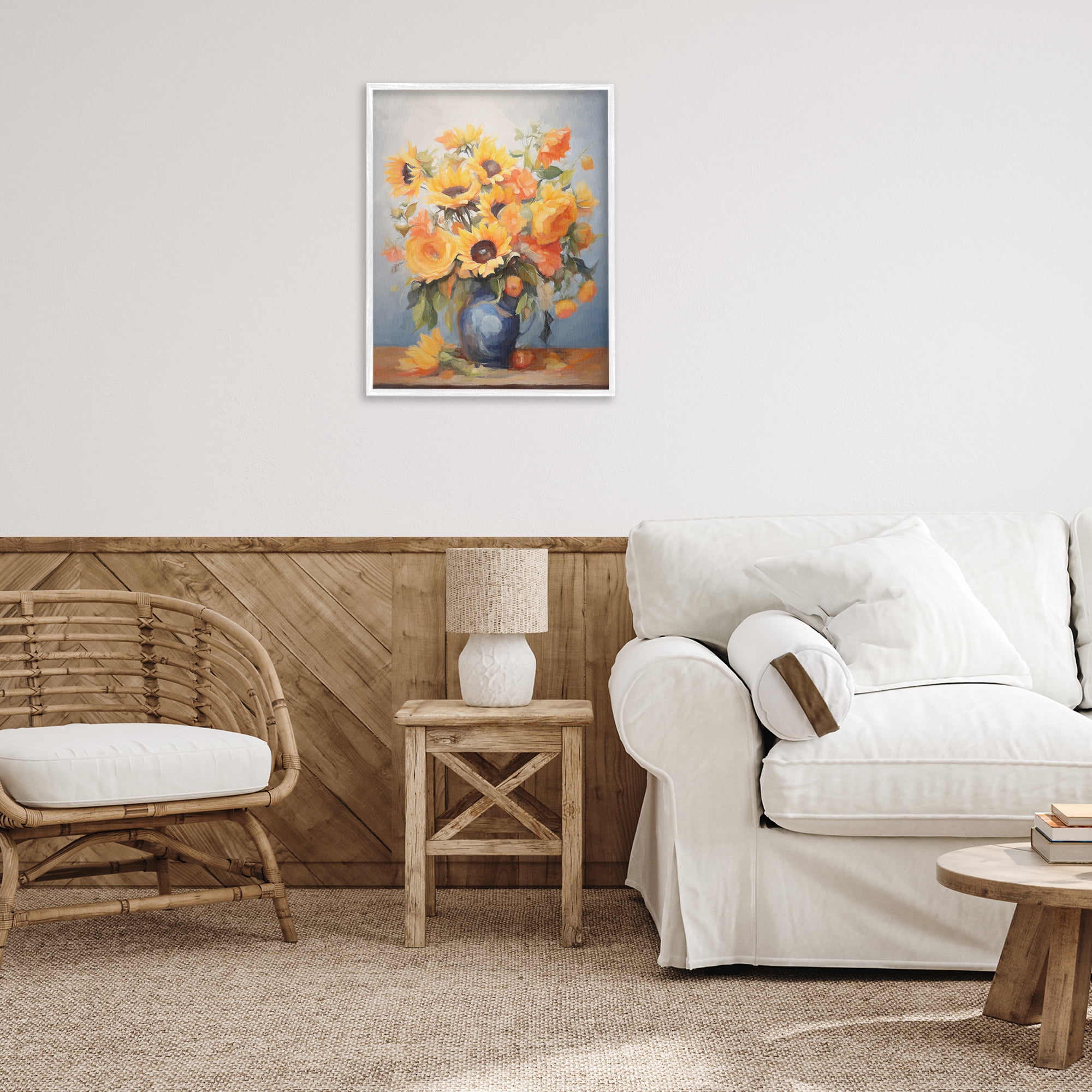 Stupell Industries Sunflower Medley Vase Botanical & Floral Painting White Framed Art Print Wall Art, 24 x 30