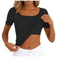 thumbnail image 6 of QGJZVUNL Womens Summer Tank Tops with Built In Bras Casual Short Sleeve Ribbed Knit Shirts Size L, 6 of 7
