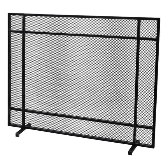 Benjara Hype Fireplace Screen with Mesh- Single Panel- Black and Silver