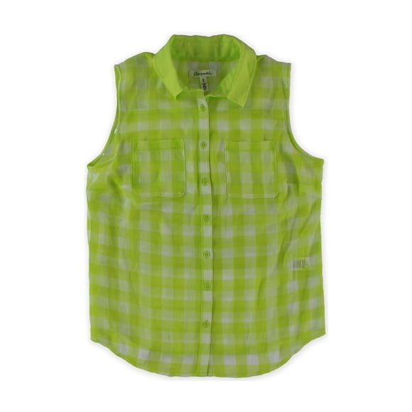 Aeropostale - Camiseta sin mangas de gasa a cuadros para mujer, verde, grande