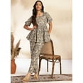 thumbnail image 4 of Janasya Indian Women's Grey Cotton Floral Co-ord Set, 4 of 5
