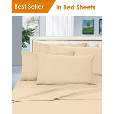 Elegant Comfort® Luxury Silky-Soft 1800 Series Premium Collection - Wrinkle-Free 4-Piece Bed Sheet Set, Deep Pocket up to 16 inch, Split King, Cream/Tan