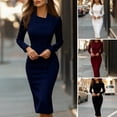 thumbnail image 2 of Quixlent Work Dress for Women Single Breasted Long Sleeve Bodycon Midi Dress Formal Church Office Business Sheath Dress, 2 of 8