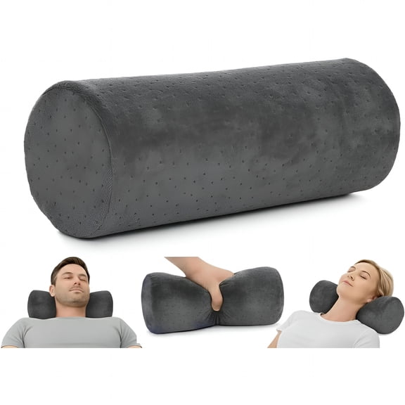 XIBUFE Round Cervical Roll Cylinder Bolster Pillow with Removable Washable Cover,Ergonomically Designed for Head,Neck,Back,And Legs,Grey | 13"X 5"