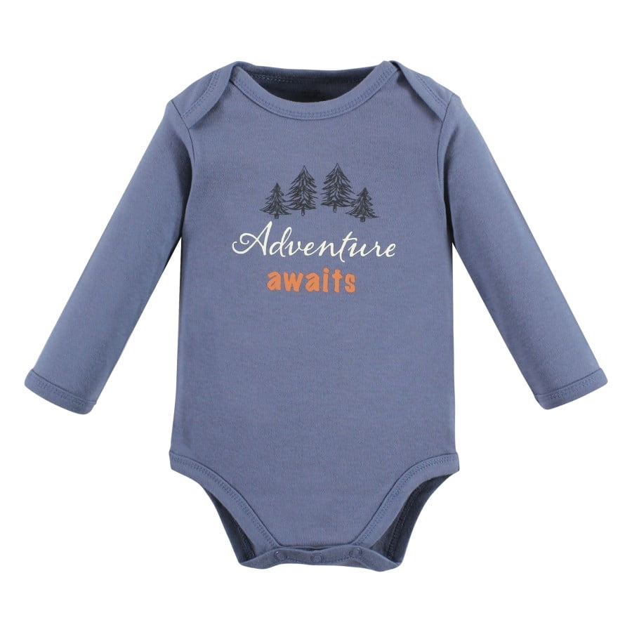 Touched by Nature Infant Boy Organic Cotton Long-Sleeve Bodysuits, Boy Woodland, 9-12 Months