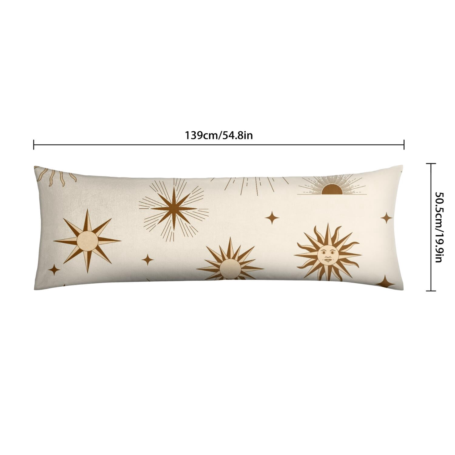 Astrology Print Body Pillow Cover - Celestial Sun Moon Star Design, 20" x 54" Full-Length Support, Cozy & Breathable Pillowcase for Bed or Couch