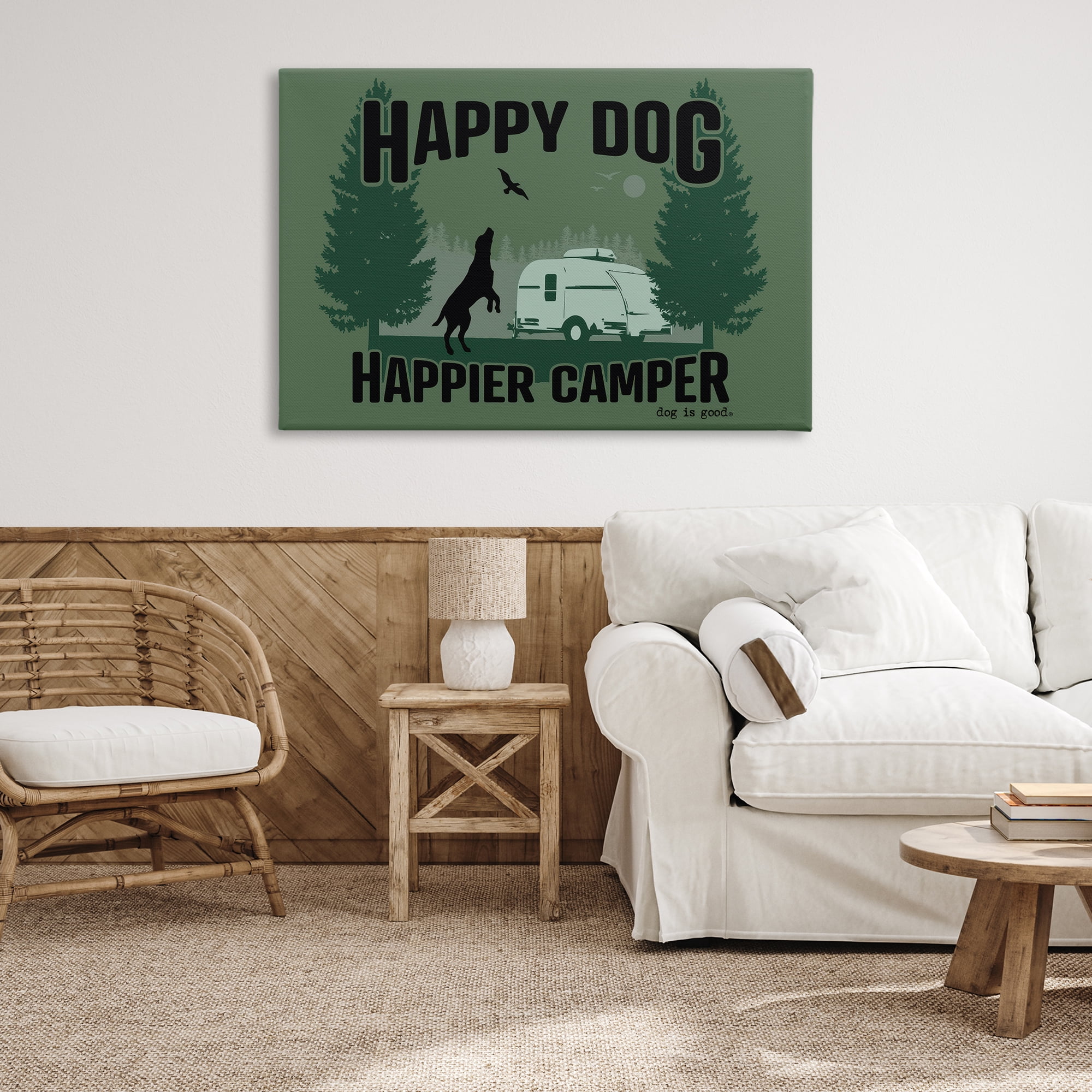 Stupell Industries Happier Camper with Dog Animals Painting Wrapped Canvas Art Print Wall Art, 45 x 30