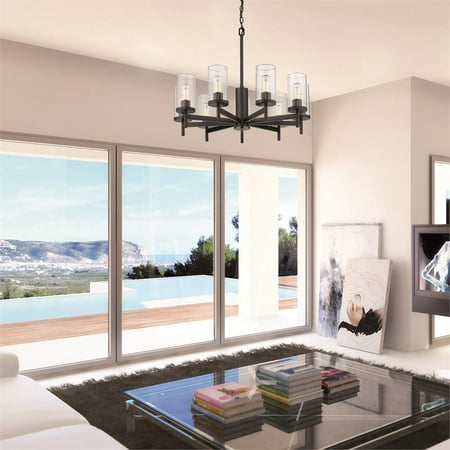 

Winslett 9 Light Chandelier in Matte Black with Ribbed Clear Glass
