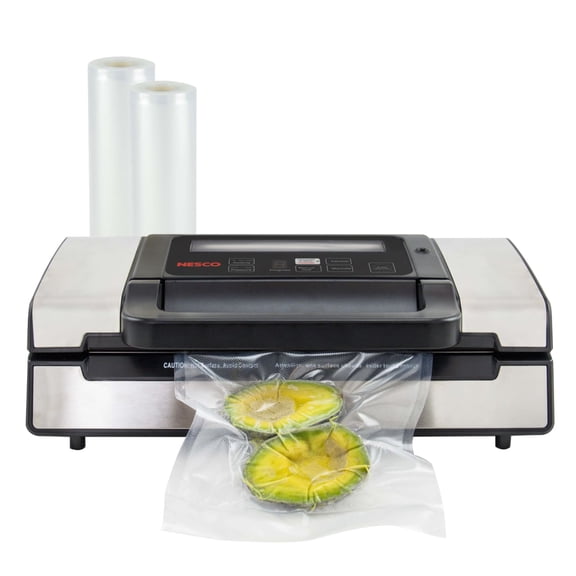 NESCO® Vacuum Sealer, Heavy-Duty with Double Heat Seal, Dual Pump, Accessory Port for Jars, Includes 11" & 8" Rolls, Ideal for Meat Storage & Sous Vide, VS-12