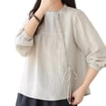 thumbnail image 2 of Jacenvly Hauts pour Femmes à Manches 3/4 en Liquidation Chemise en Lin à devant Incliné Mode Décontractée Printemps et Été pour Femmes - Chemise à Quart Hauts pour Femmes en Liquidation, 2 of 4