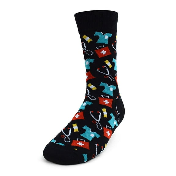 Urban-Peacock Men's Novelty Fun Crew Socks - Doctors & Nurses - Black, 1 Pair