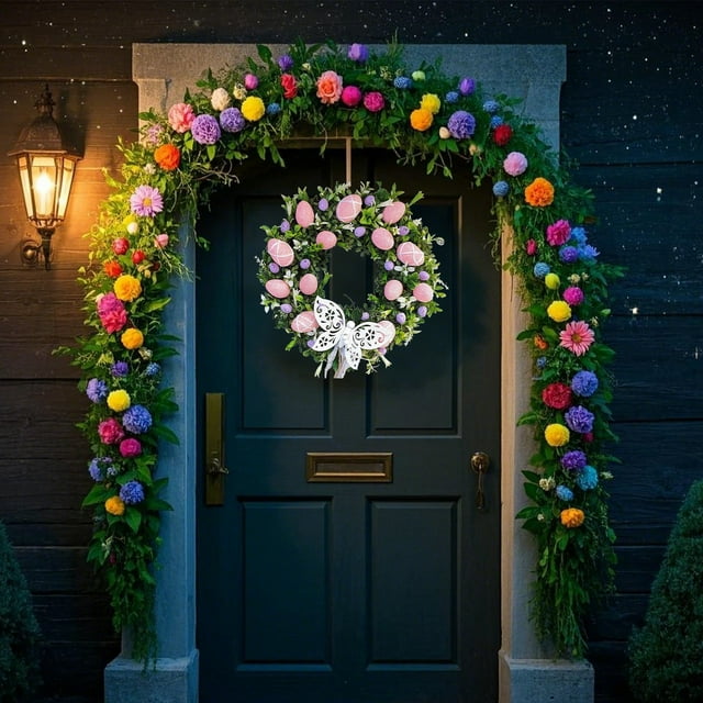 Huanglei Easter Bunny Wreath Festive Floral Decoration For Home Perfect Easter & Spring